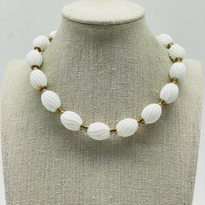 Vintage CROWN TRIFARI White Bead Necklace Signed Statement